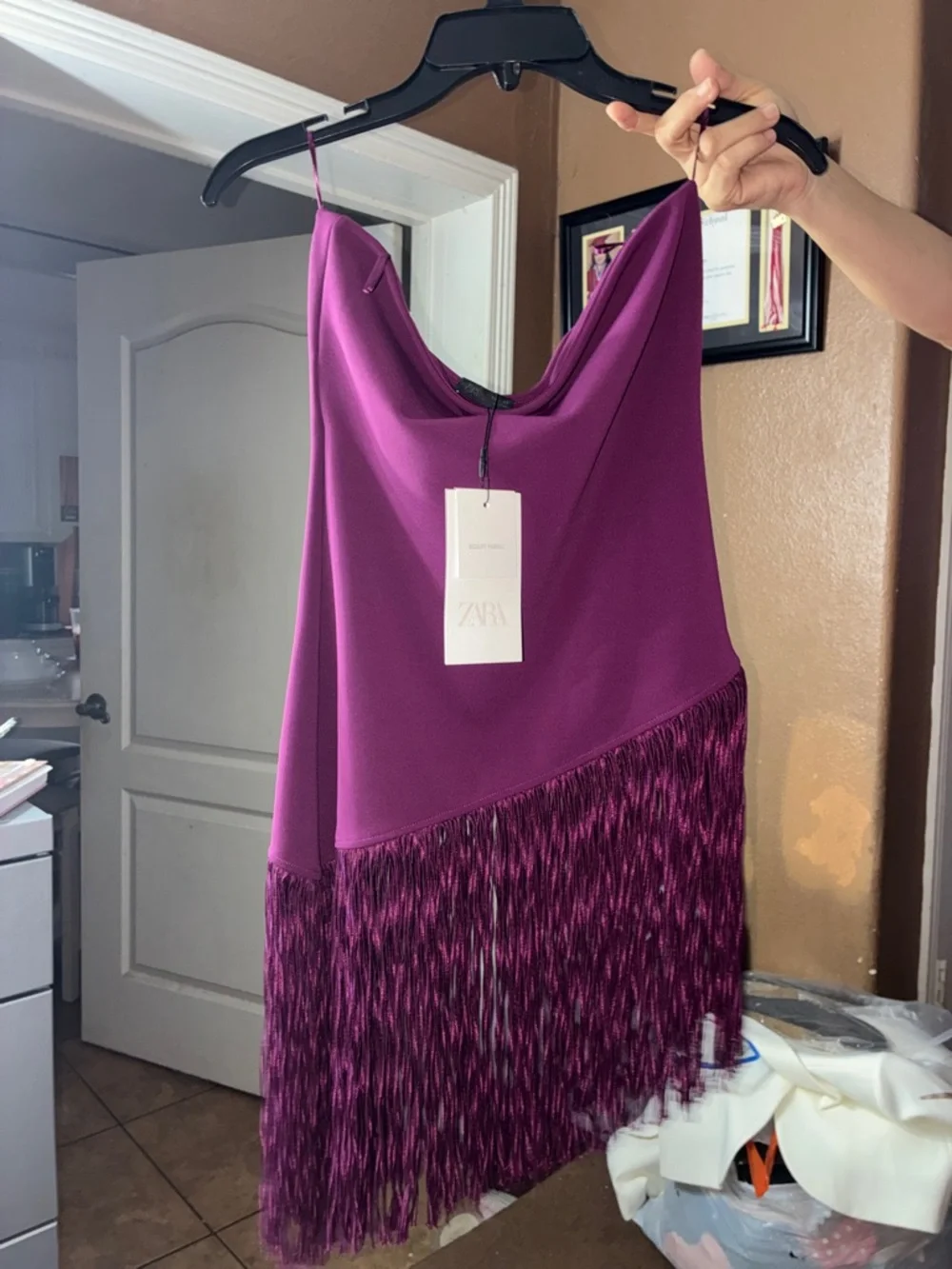 ZARA Magenta Fringe Slip Dress - Picture 1 of 2
